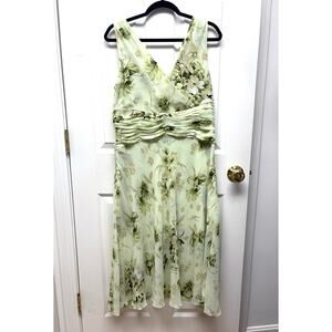 Coldwater Creek Dress, Flowy Green Floral Ruched Empire Waist Sleeveless Size 14